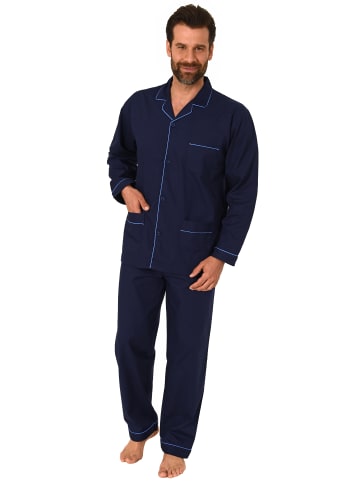 NORMANN Pyjama gewebt durchknöpfbarem Oberteil - 54909 in marine