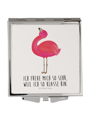 Mr. & Mrs. Panda Handtaschenspiegel quadratisch Flamingo Stolz m... in Weiß