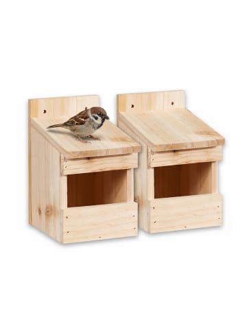 relaxdays 2 x Halbhöhle-Nistkasten in Natur - (B)12 x (H)20 x (T)15,5 cm