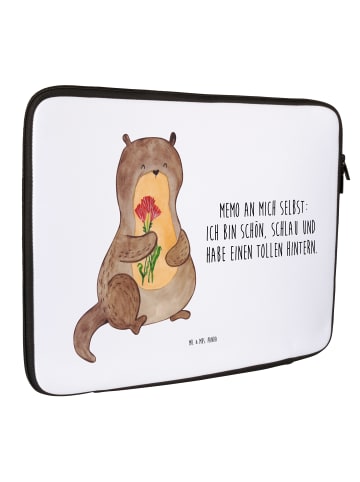 Mr. & Mrs. Panda Notebook Tasche Otter Blumenstrauß mit Spruch in Weiß