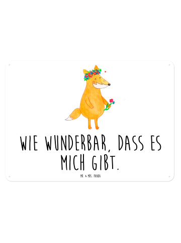 Mr. & Mrs. Panda Blechschild Fuchs Blumen mit Spruch in Weiß