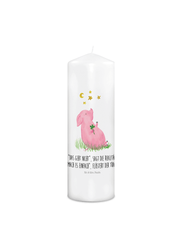 Mr. & Mrs. Panda Wachskerze Schwein Glück mit Spruch in Weiß