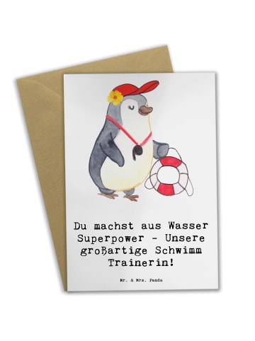 Mr. & Mrs. Panda Motivkarte Superpower Schwimmen Trainerin mit S... in Weiß