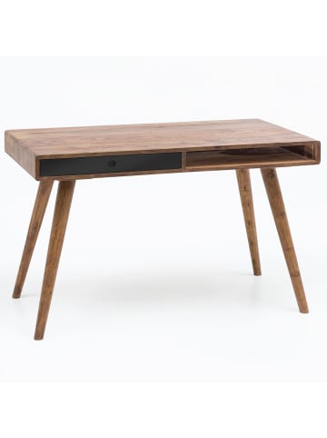 KADIMA DESIGN Schreibtisch aus Massivholz im Retro-Stil, viel Stauraum, 50 kg Tragkraft in Schwarz