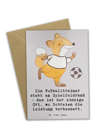 Mr. & Mrs. Panda Klappkarte Fußballtrainer Energie mit Spruch in Grau Pastell