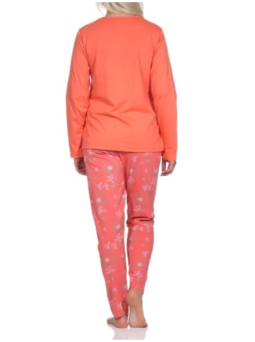 NORMANN Verspielte Pyjama lang Schlafanzug floralem Muster - 75119 in apricot