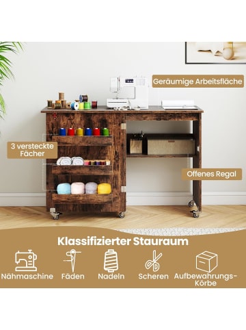 COSTWAY 2 in 1 Nähtisch Beistelltisch klappbar in Braun