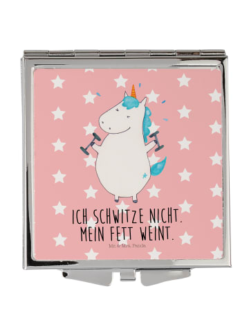 Mr. & Mrs. Panda Schminkspiegel Einhorn Fitness mit Spruch in Rot Pastell