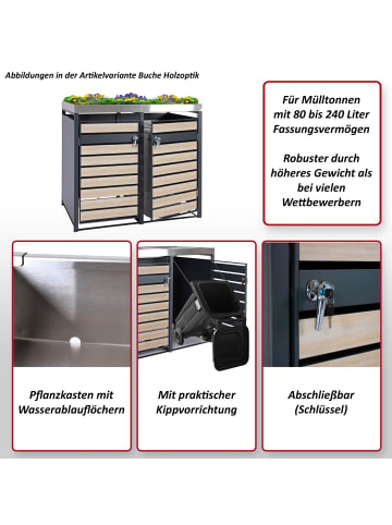 MCW 2er Mülltonnenverkleidung mit Pflanzkasten J81, Kirsche-Holzoptik