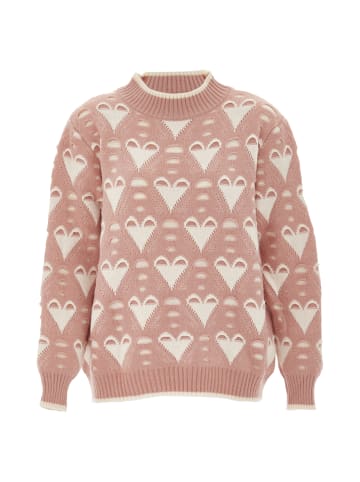 Swirly Damen Strickpullover in Rosa Wollweiss