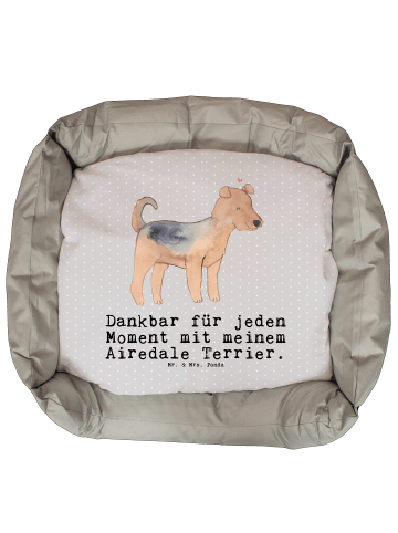 Mr. & Mrs. Panda Hundebett Airedale Terrier Moment mit Spruch in Grau Pastell