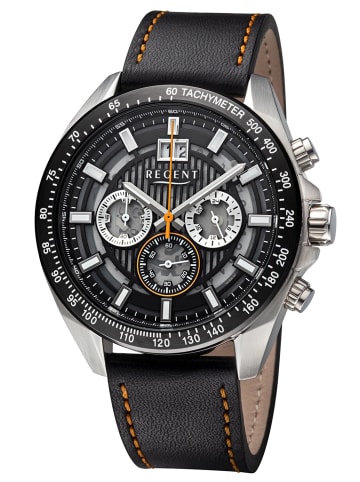 Regent Herrenuhr Chronograph mit Lederband Schwarz / Silber