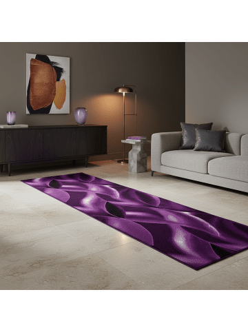 KADIMA DESIGN Teppich Kurzflor Waschbar Wellen INN Strapazierfähig OEKO-TEX in Violett