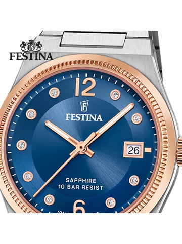 Festina Analog-Armbanduhr Festina Swiss Made silber, rosé mittel (ca. 35mm)