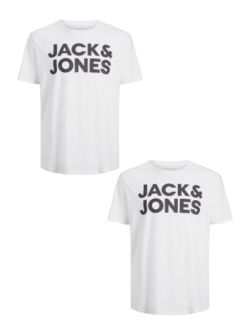 Jack & Jones 2-er SET Plus Size T-Shirt  Übergrößen Shirt Logo Print in Weiß-2
