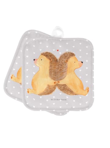 Mr. & Mrs. Panda Topflappen Igel händchenhaltend ohne Spruch in Grau Pastell