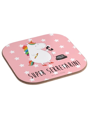 Mr. & Mrs. Panda gläseruntersetzer Einhorn Sekretärin mit Spruch in Rot Pastell