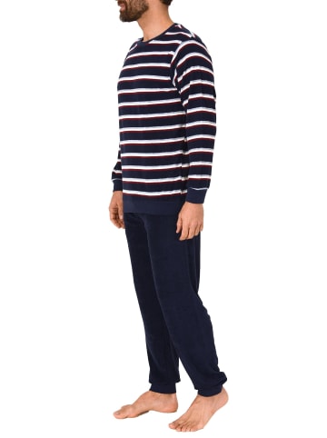 NORMANN Frottee Pyjama Schlafanzug Bündchen Streifen - 49729 in navy