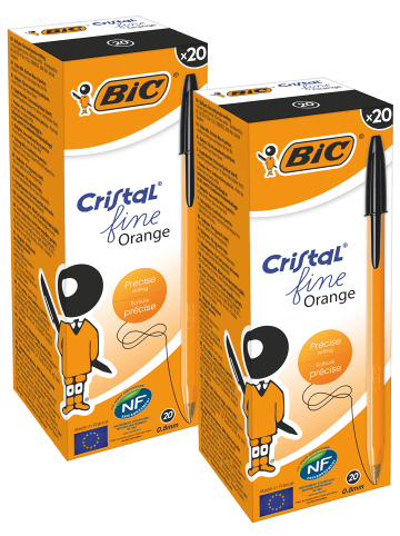 Bic Kugelschreiber Orange fine/ 20 Kulis in Schwarz, fein – Strichstärke 0,35 mm