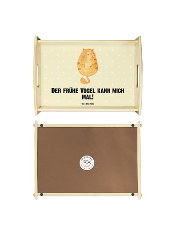 Mr. & Mrs. Panda Tablett Katze Frühaufsteher mit Spruch in Gelb Pastell