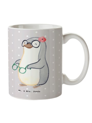 Mr. & Mrs. Panda Kaffeebecher Augenoptikerin Herz ohne Spruch in Grau Pastell