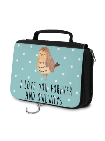 Mr. & Mrs. Panda kosmetiktäschchen Eule Zufrieden mit Spruch in Türkis Pastell