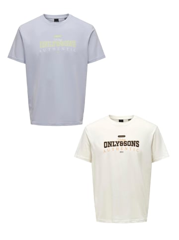 Only&Sons T-Shirt 2er-Set Rundhals Kurzarm in Weiß-Hellblau