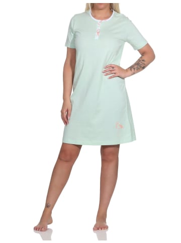 NORMANN kurzarm Nachthemd Flamingo und Knopfleiste am Hals - 79316 in grün