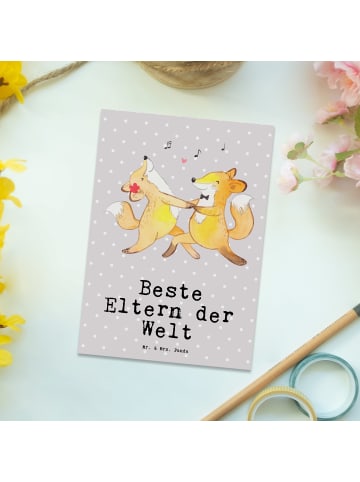 Mr. & Mrs. Panda Grußkarte Fuchs Beste Eltern der Welt mit Spruch in Grau Pastell