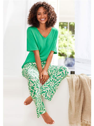 S. Oliver Pyjama in grün-ecru gemustert