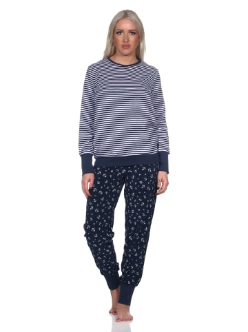 NORMANN Frottee Schlafanzug lang Bündchen - 81851 in marine