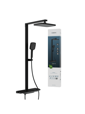 Franz Joseph Schütte HAWAII Überkopfbrause-Set, Schwarz matt, mit Thermostatarmatur