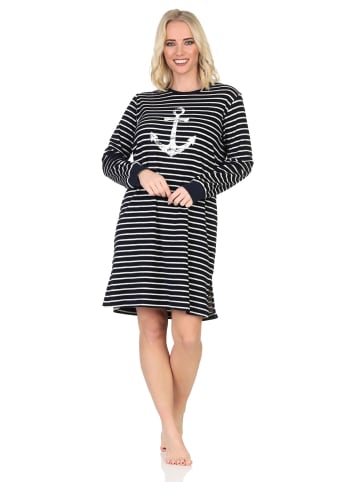 NORMANN Frottee Nachthemd langarm Bündchen Maritime Optik - 87643 in marine