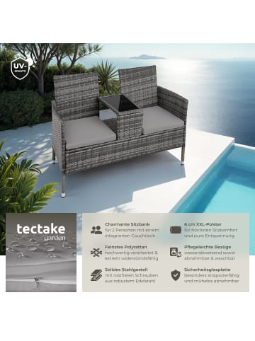 tectake Rattan Gartensitzbank Narbonne 131 x 59 x 82 cm, grau/hellgrau
