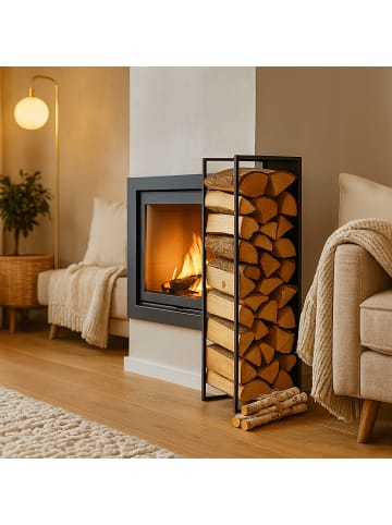 relaxdays Kaminholzregal in Schwarz - (B)25 x (H)120 x (T)25 cm