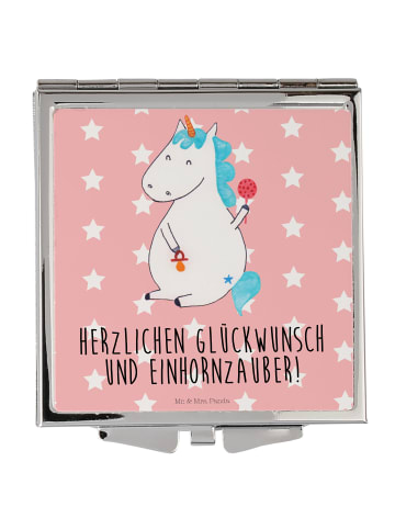 Mr. & Mrs. Panda Handtaschenspiegel quadratisch Einhorn Baby mit... in Rot Pastell