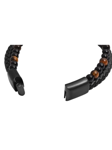 Adeliás Unisex Armband aus Leder mit Perle 23 cm in schwarz