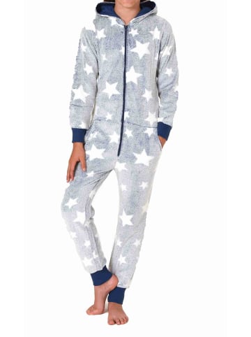 NORMANN Schlafanzug Jumpsuit Overall Sterne Coralfleece - 76800 in blau