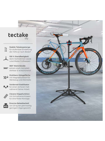 tectake Fahrrad-Set Reparaturständer  mit Stabilisationsstange für Lenker
