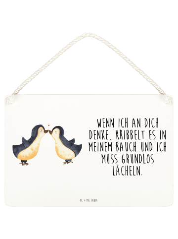 Mr. & Mrs. Panda Schild Pinguine Kuss mit Spruch in Weiß