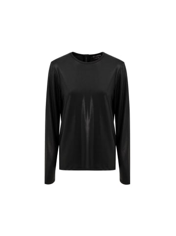 Schwarz Viskose Lang Ärmel T-Shirt