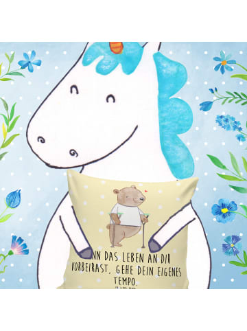 Mr. & Mrs. Panda Deko Kissen Bär Beinamputation mit Spruch in Gelb Pastell