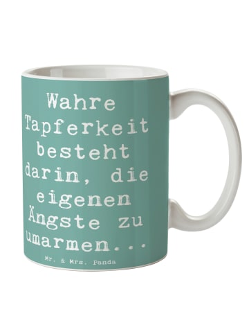 Mr. & Mrs. Panda Kaffeebecher Spruch Tapferkeit Umarmung mit Spruch in Meeresbrise