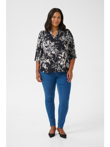KAFFE curve Kurzarm-Bluse KCmona in Black/White Painted Flower
