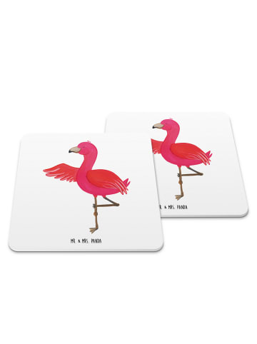 Mr. & Mrs. Panda Untersetzer für Gläser Flamingo Yoga ohne Spruch in Weiß