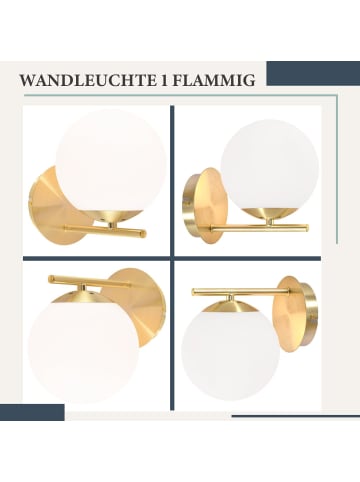 ZMH Wandleuchte 1-flammige E27 in gold Moderne weiß Glaskugel Design Max.40W