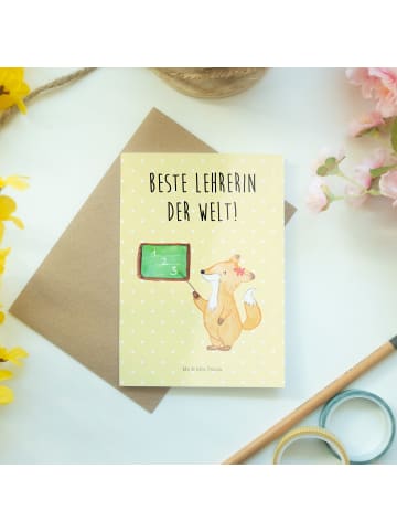Mr. & Mrs. Panda Grußkarte Fuchs Lehrerin mit Spruch in Gelb Pastell