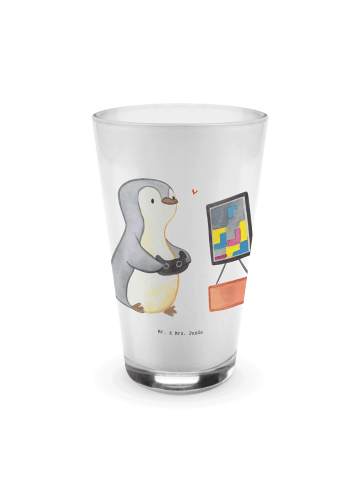 Mr. & Mrs. Panda Latte Macchiato Glas Pinguin Zocken ohne Spruch in Transparent