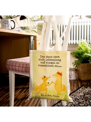 Mr. & Mrs. Panda Shopper Bag Füchse Hochzeit Design mit Spruch in Weiß