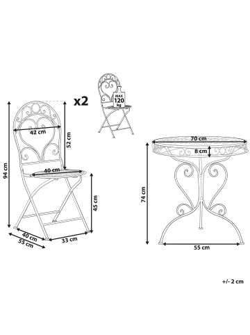 Beliani 3-tlg Bistro Set ALBINIA in Rosa